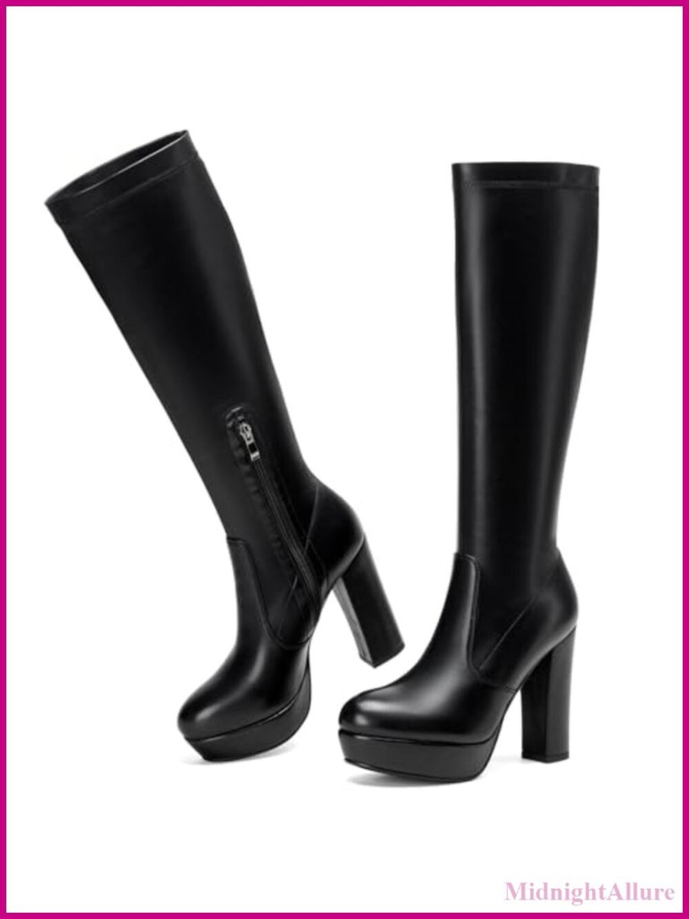 Women's Knee High Stretch Boots Side Zip Chunky Platform Heel